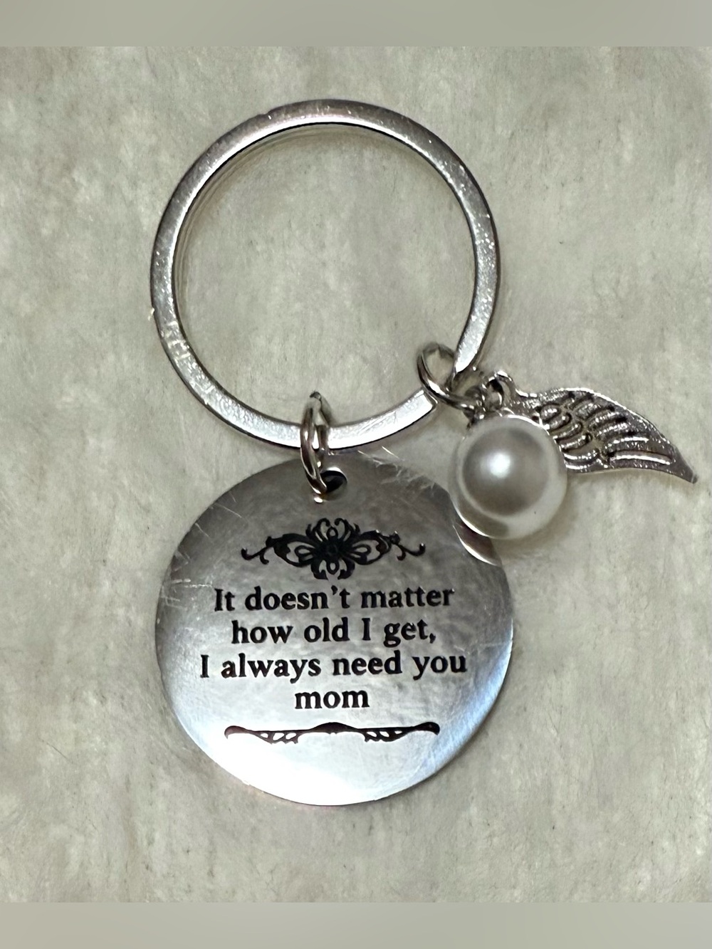 Silver Mom Keychain with Pearl Accent - Heartfelt Gift
